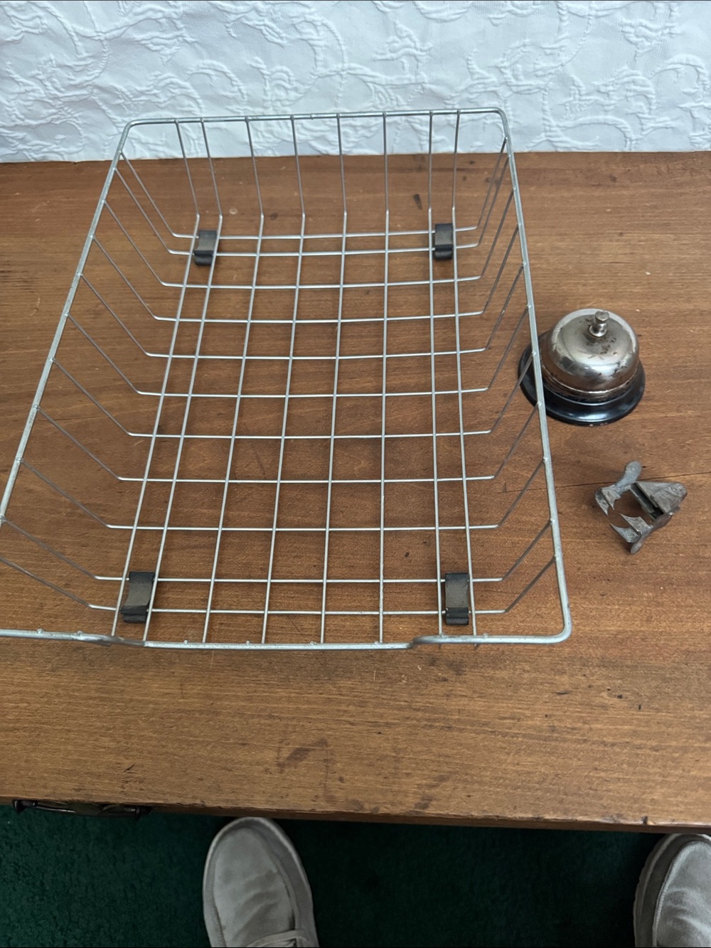 Vintage Metal Paper Holder , Desk Bell , Paperclip Remover